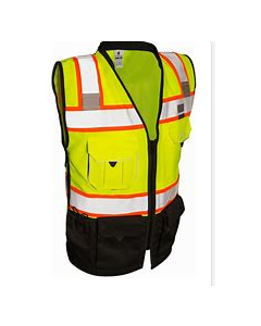 Kishigo Premium Black Series Unisex Surveyors Vest S5002, Class 2 Hi-Vis Safety Vest, 10 Pockets with Reinforced Front Zipper Closure & Durable Webbing, ANSI/ISEA 107 Compliant (Lime/Black, 3XL)
